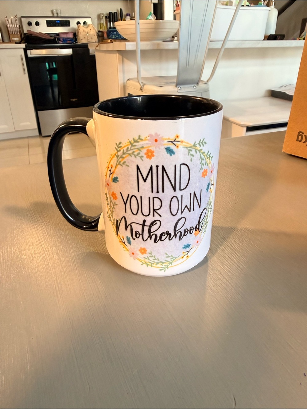 Mind Your Own Motherhood Floral Accent Mug - Black & White